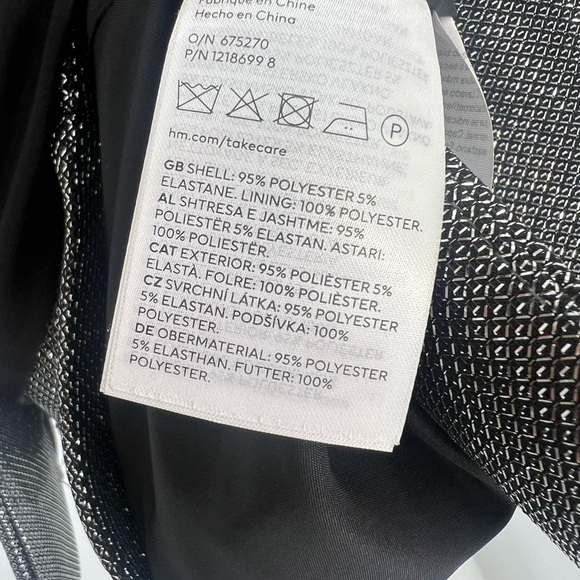 H&M Metallic Retro Shimmery Shiny Single Breasted Woven Blazer In Black Silver - Picture 6 of 10